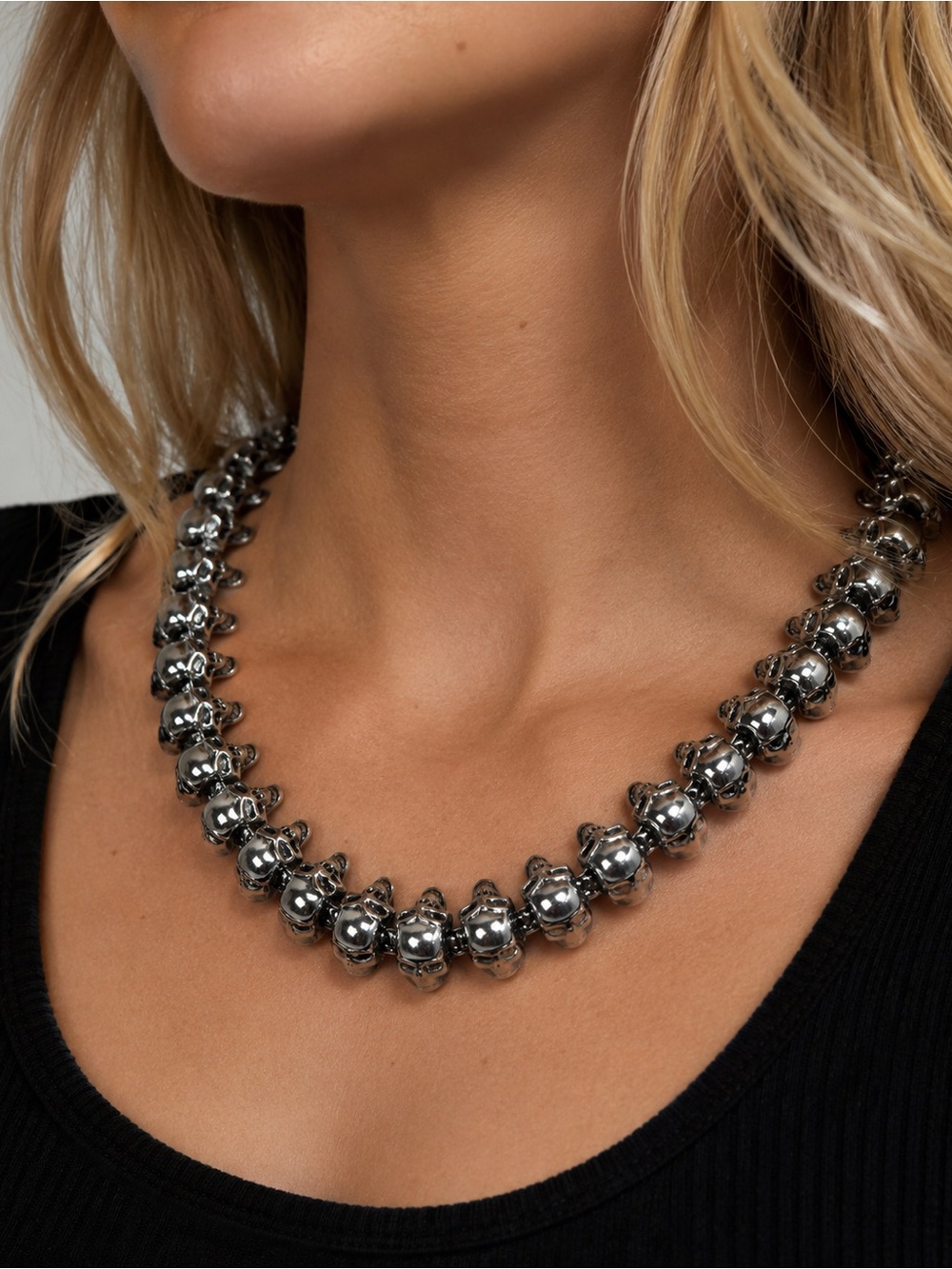 💀 AKIRA Silver Skull Statement Necklace 💀